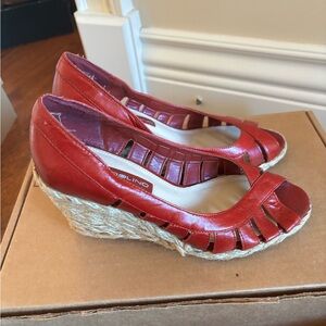 Bandolino Red Peep-Toe Wedge Shoes